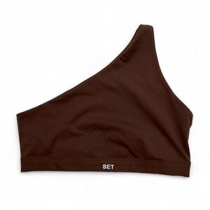 Set Active Brown One Shoulder‎ Sports Bra Womens Large Activewear